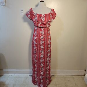 Forever 21 (Women's S) Floral Off-Shoulder Red Maxi Dress